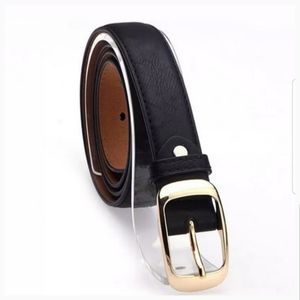 Black belt, rectangular gold buckle